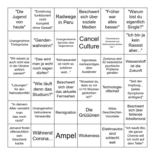 Familienweihnachtsbingo Card