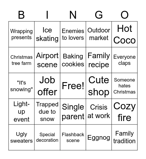 Hallmark Christmas Movie Bingo Card