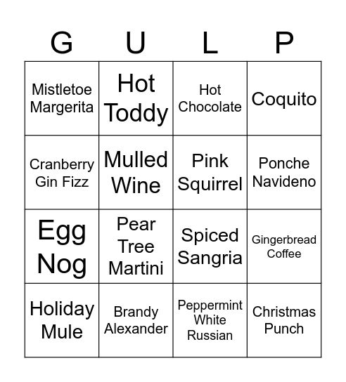 Holiday Drinks Bingo Card