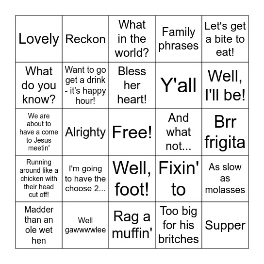 Family Phrases Bingo 2024 Bingo Card