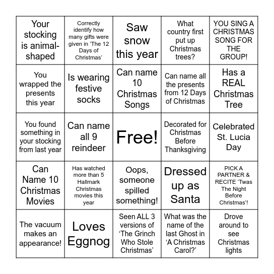 JINGLE BINGLE! Bingo Card