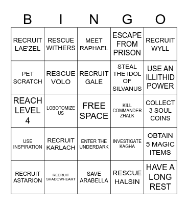 ACT 1 BINGO Card