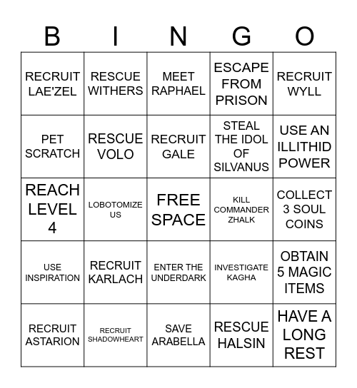 ACT 1 BINGO Card