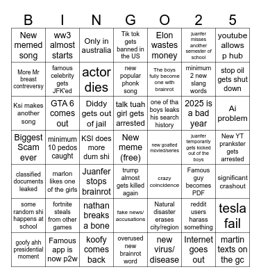 WTF YEAR 2025 BINGO Card