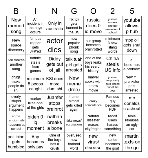 WTF YEAR 2025 BINGO Card