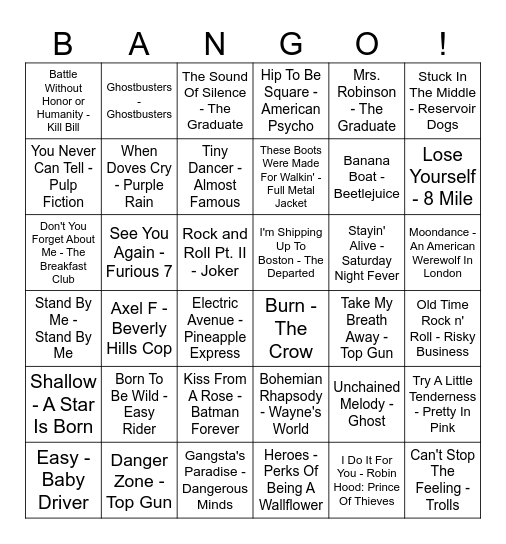 SONGS IN MOVIES Bingo Card