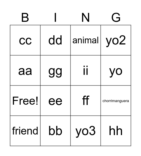 Untitled Bingo Card