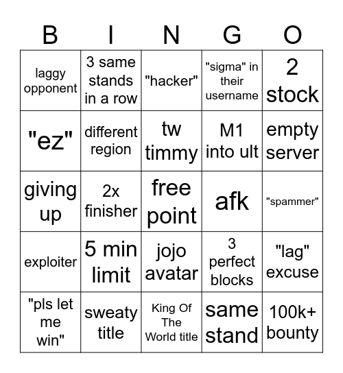 wos binger Bingo Card
