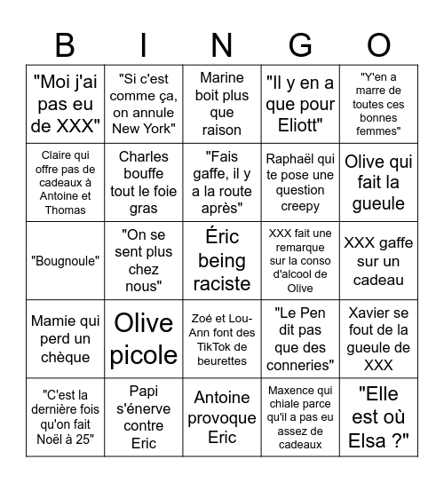 Bingo de Noël 2024 Bingo Card