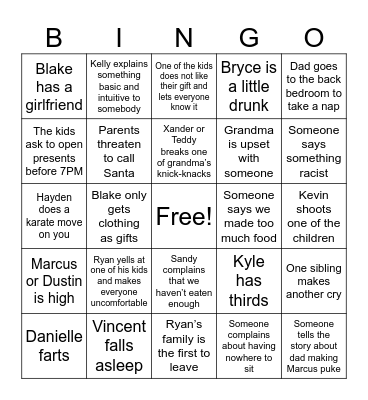 Thornburg Family Christmas Bingo Card