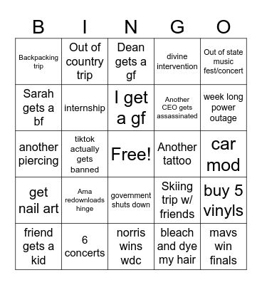 2025 bingo Card
