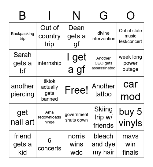 2025 bingo Card