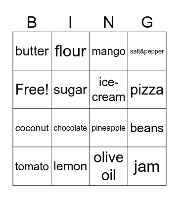 Food Bingo Card