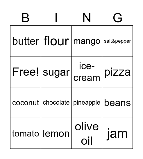 Food Bingo Card