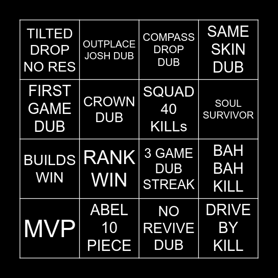 FORTNITE OG Solos Bingo Card