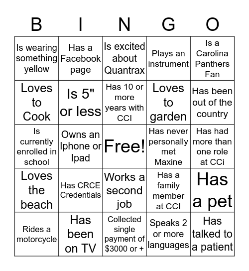 Mingle Bingo Card