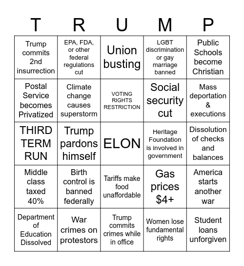 Project 2025 BINGO Card