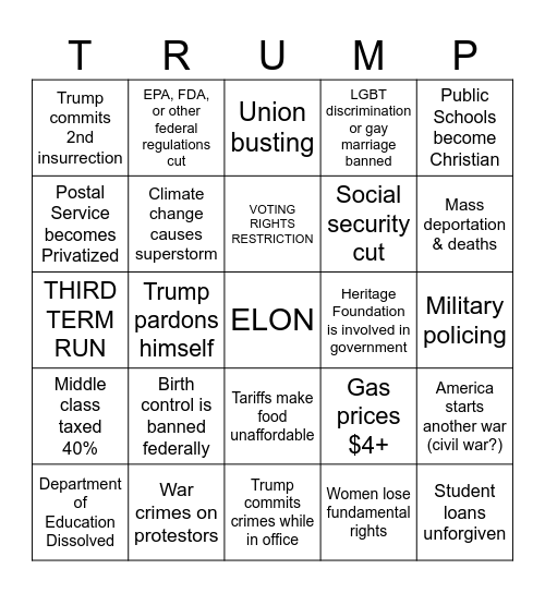 Project 2025 BINGO Card