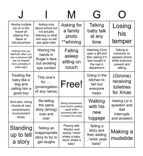 Christmas JIMGO Bingo Card
