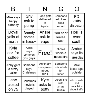 Christmas Eve Bingo Card