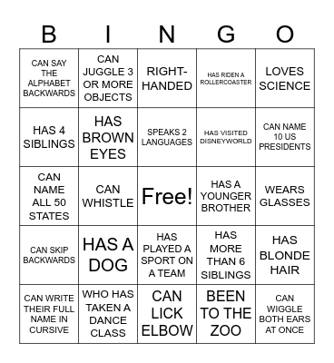 HUMAN Bingo Card