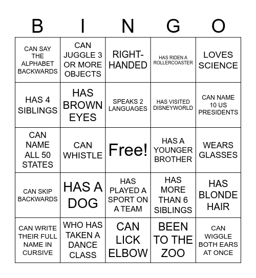 HUMAN Bingo Card