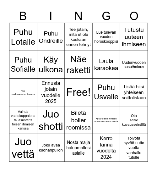 Mutkakadun uusivuosi 🥂 Bingo Card