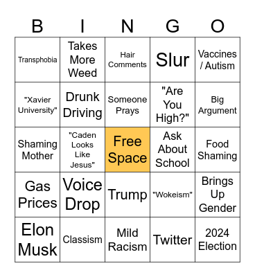 Christmas Eve Bingo Card