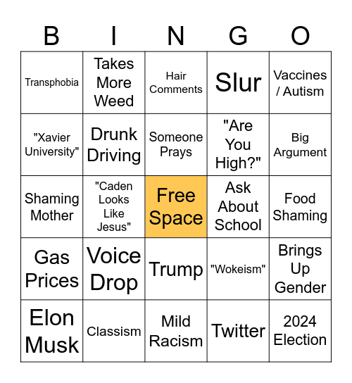 Christmas Eve Bingo Card