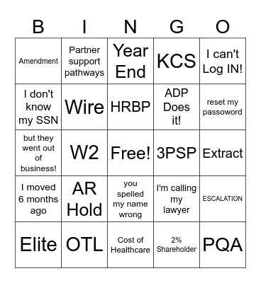 Year End BINGO Card