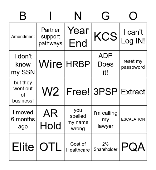 Year End BINGO Card