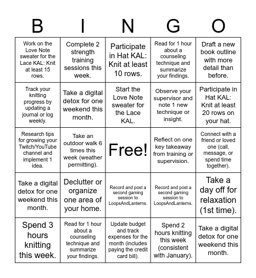 January 2025 Bingo Card