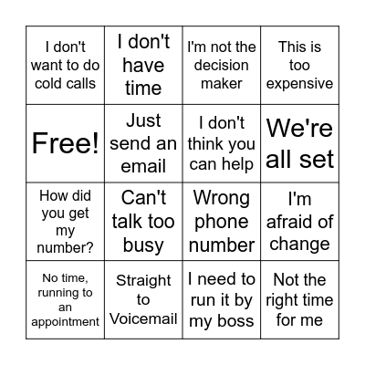 Objection Handling Bingo Card