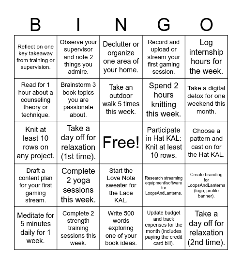 January 2025 Bingo Card