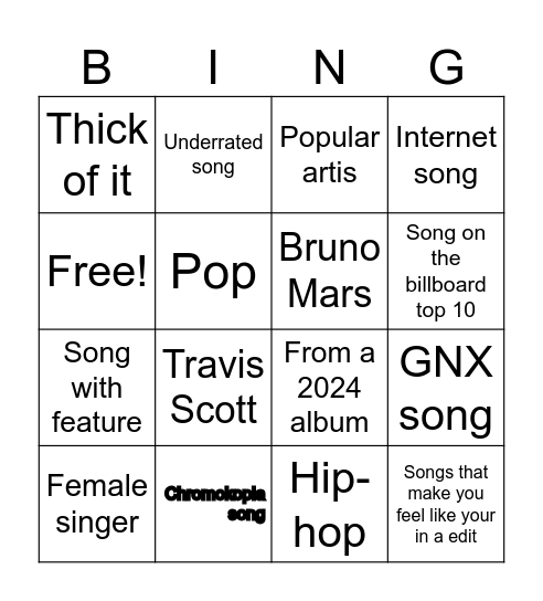 Spotify Bingo Card