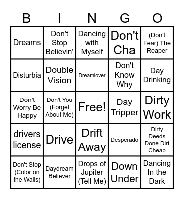 D is for December Bingo Card