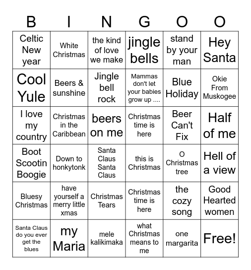 Country Christmas Bingo Card