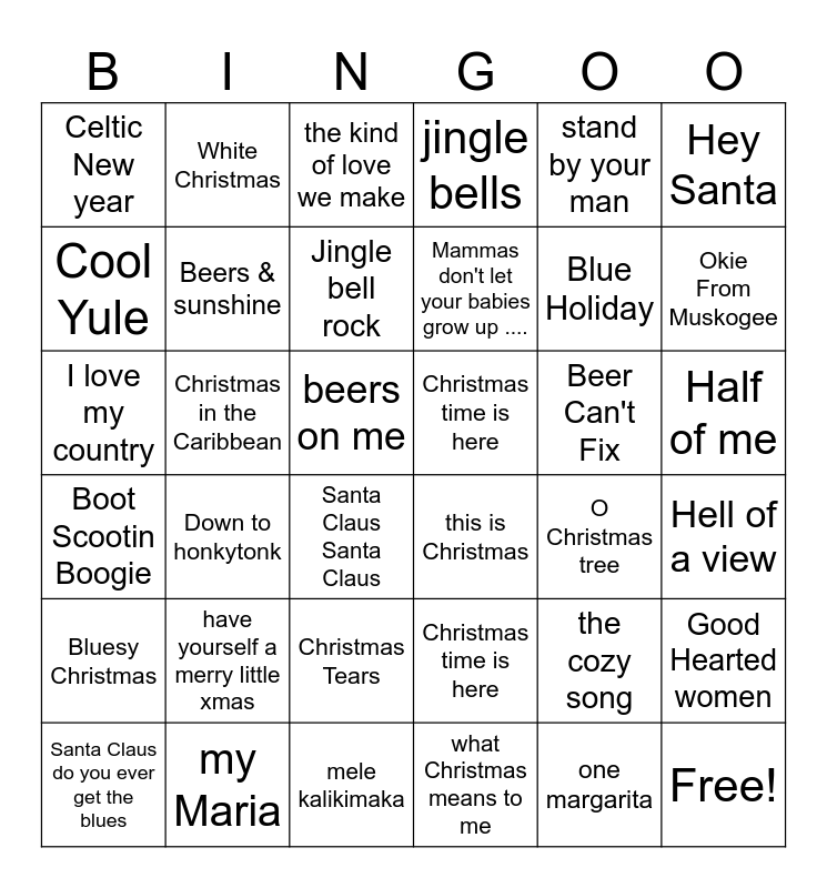 Country Christmas Bingo Card