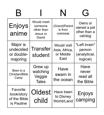 Bible Class Intro 3 Bingo Card
