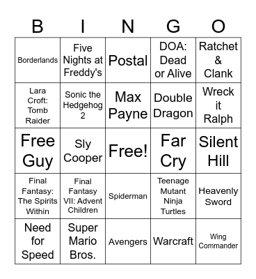 video game movies Bingo Card