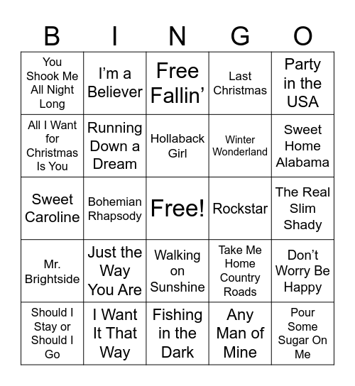 Music Bingo Card
