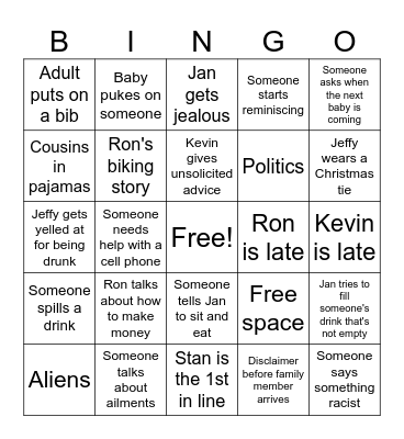 Family Christmas Bingo Card