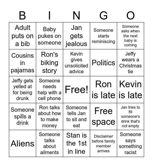 Family Christmas Bingo Card