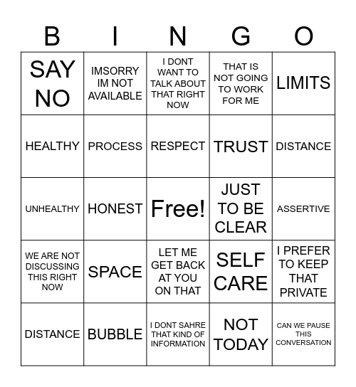 BOUNDARIES Bingo Card