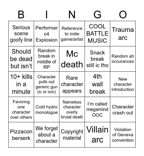 Hydro’s bingo Card