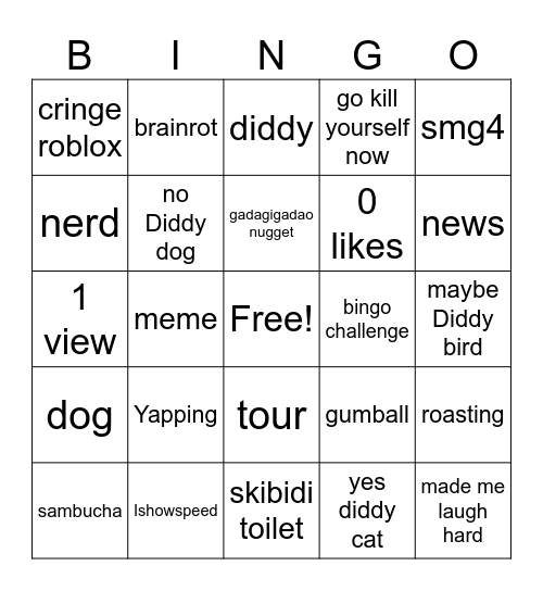 YouTube shorts Bingo Card