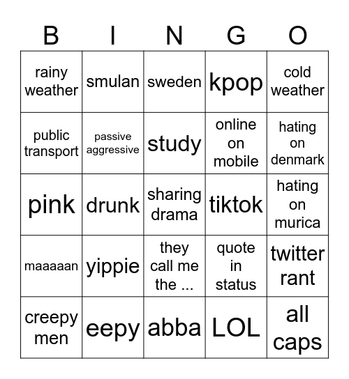 Nom Bingo 2025 Bingo Card