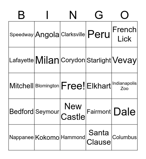 Indiana Trivia Bingo Card