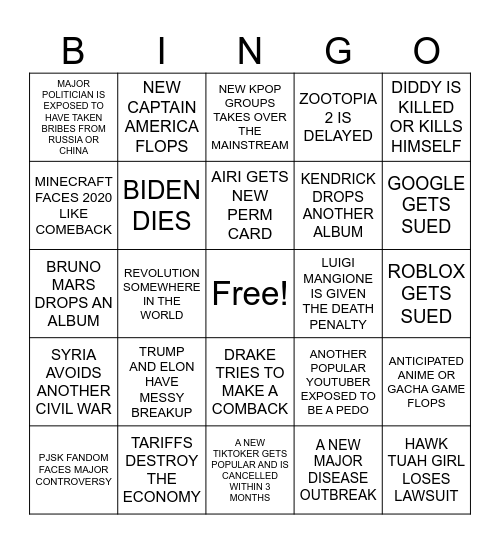 2025 PREDICTIONS Bingo Card