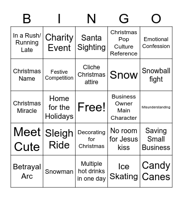 Hallmark Movie Bingo Card